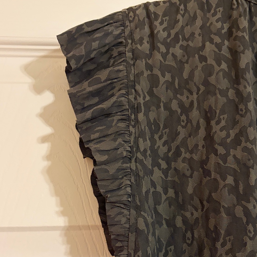 Anthropologie Current Air Dark Olive Ruffle Sleeve V-Neck Blouse - Picture 6 of 8